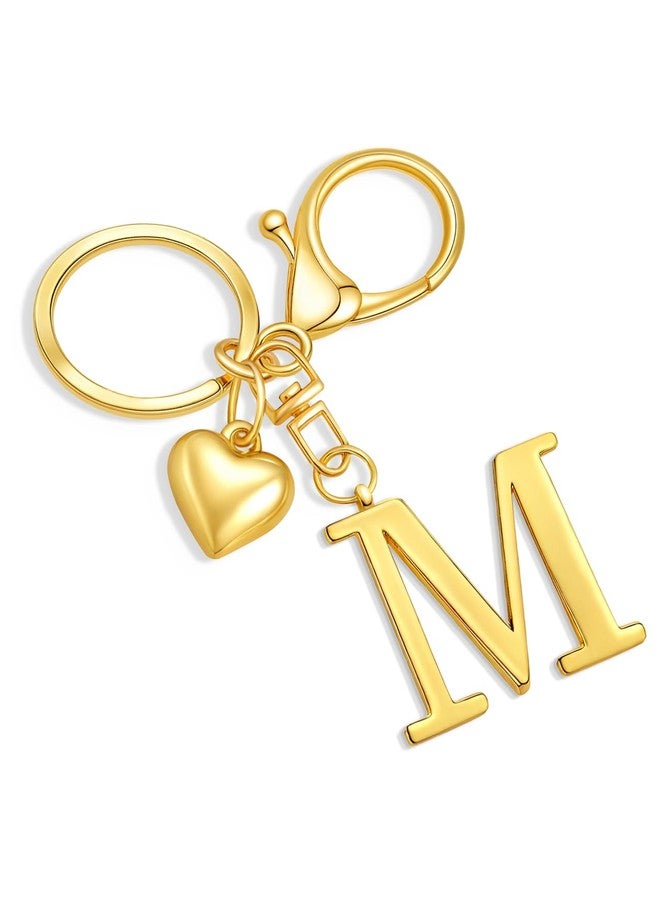 nylry Gold Heart Initial Letter Keychain Gift for Women Bag Charm Purse Charms for Handbags Initial Keychains for Women Cute Metal Alphabet A-Z Gold Bag Charms Accessories-Gold M - Image 1